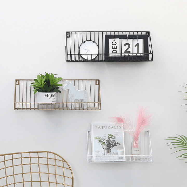 Wall Mounted Rustic Metal Wire Floating Storage Shelf Rack for Picture Frames Collectibles Decorative Items - MRSLM
