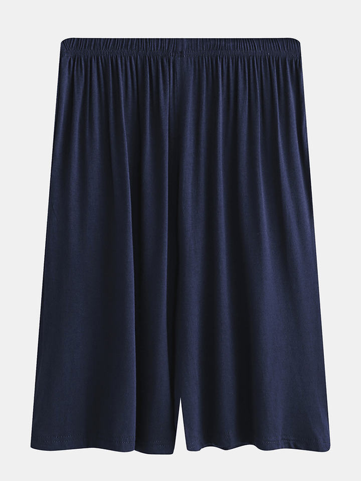 Men Solid Color Short Sleeve Elasticated Waist Pocket Shorts Two Pieces Sleepwear Set - MRSLM