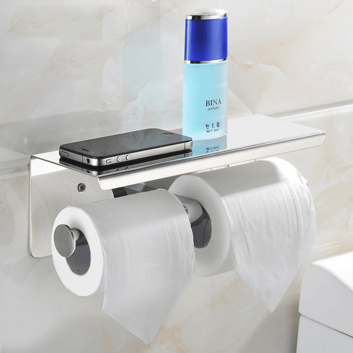 304 Stainless Steel Toilet Paper Two Rolls Holder Towel Phone Storage Towel Storage Bath Hook - MRSLM