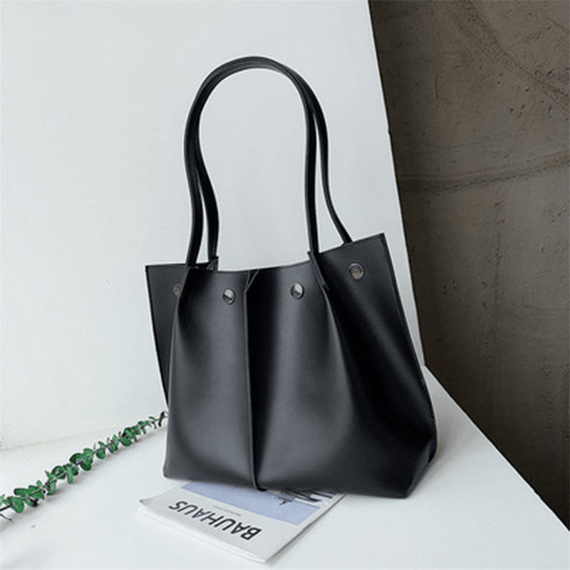 2 Pcs Women PU Leather Rivet Hasp Wild Large Capacity Ruched Bag Shoulder Bag Handbag - MRSLM