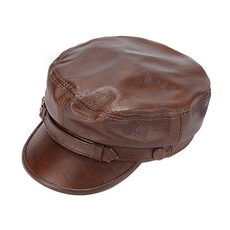 Unisex Genuine Leather Breathable Flat Hats Adjustable Cap - MRSLM