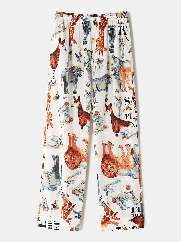 Women Cotton Animal Print Camp Collar Long Sleeve Home Casual Pajama Set - MRSLM
