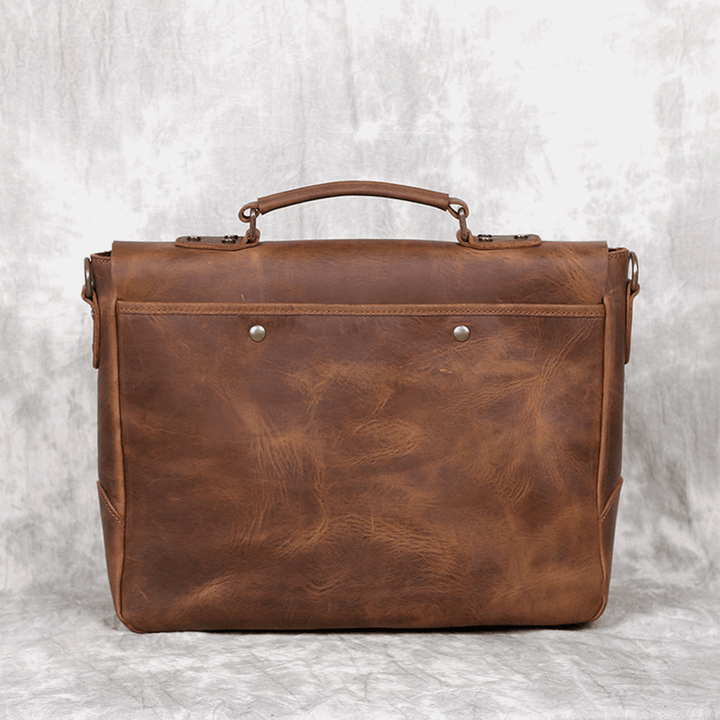 Men Vintage Multifunction Large Capacity Business Crossbody Bag Multi-Pocket PU Leather Handbag Shoulder Messenger Bag - MRSLM