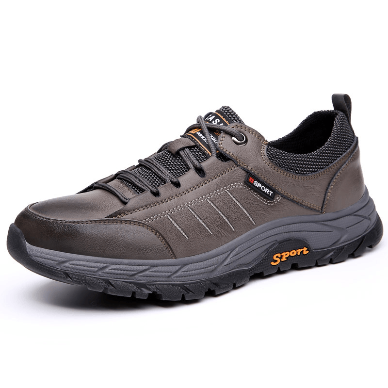 Men Cowhide Leather Breathable Soft Sole Waterproof Non Slip Outdoor Casual Sports Shoes - MRSLM