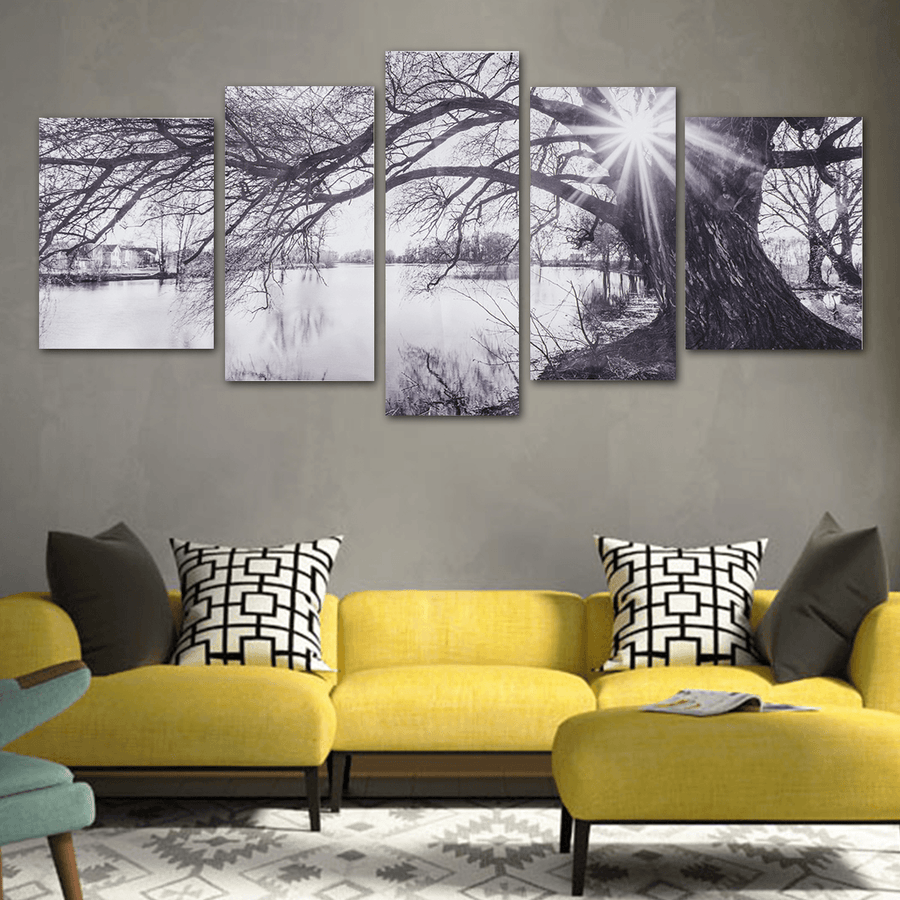 Modern Abstract Decorative Black and White Sun Paintings Pictures Canvas Wall Art Prints Unframed - MRSLM