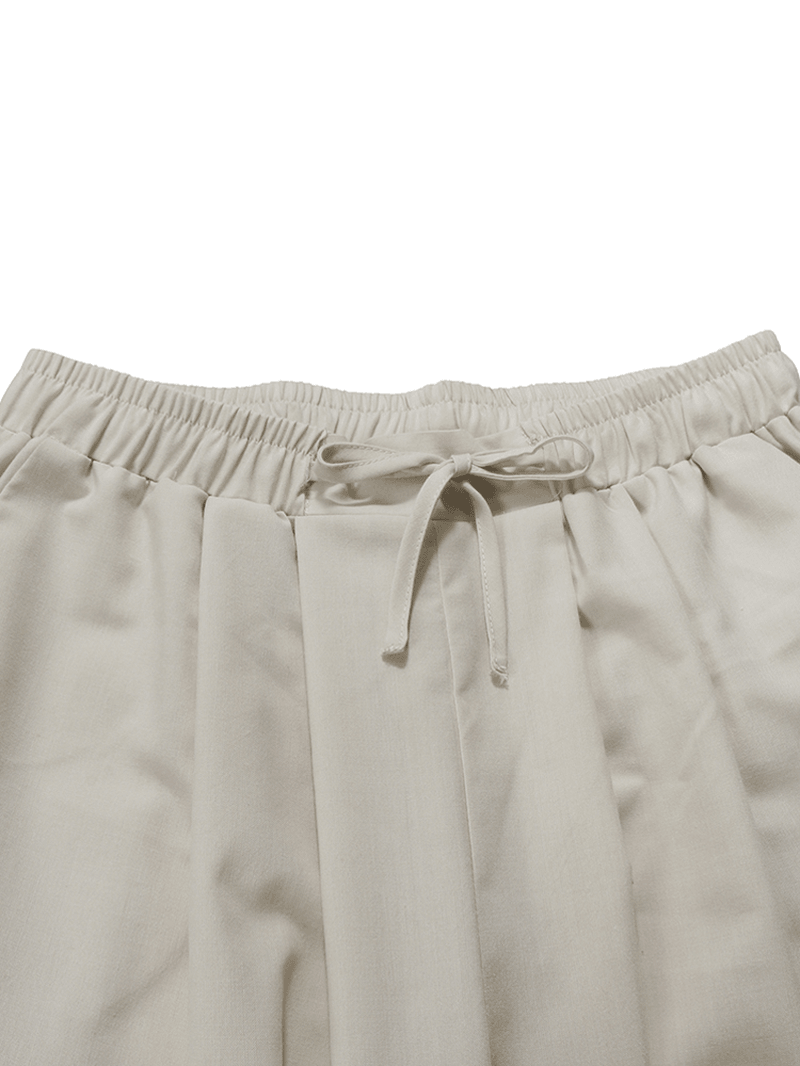 Women 100% Cotton Solid Color High Drawstring Waist Plain Casual Wide Leg Pants - MRSLM