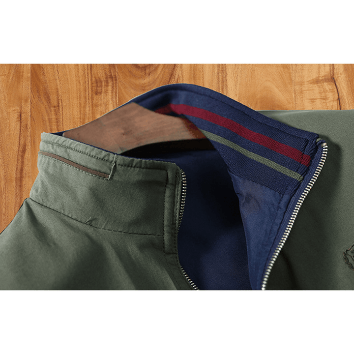 Mens Revsersible Embroidery Logo Cotton Zipper Pocket Jacket - MRSLM