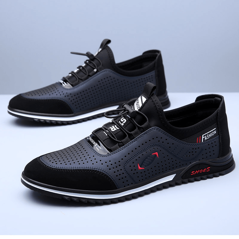Men Cowhide Breathable Mesh Splicing Soft Bottom Non Slip Comfy Casual Business Shoes - MRSLM