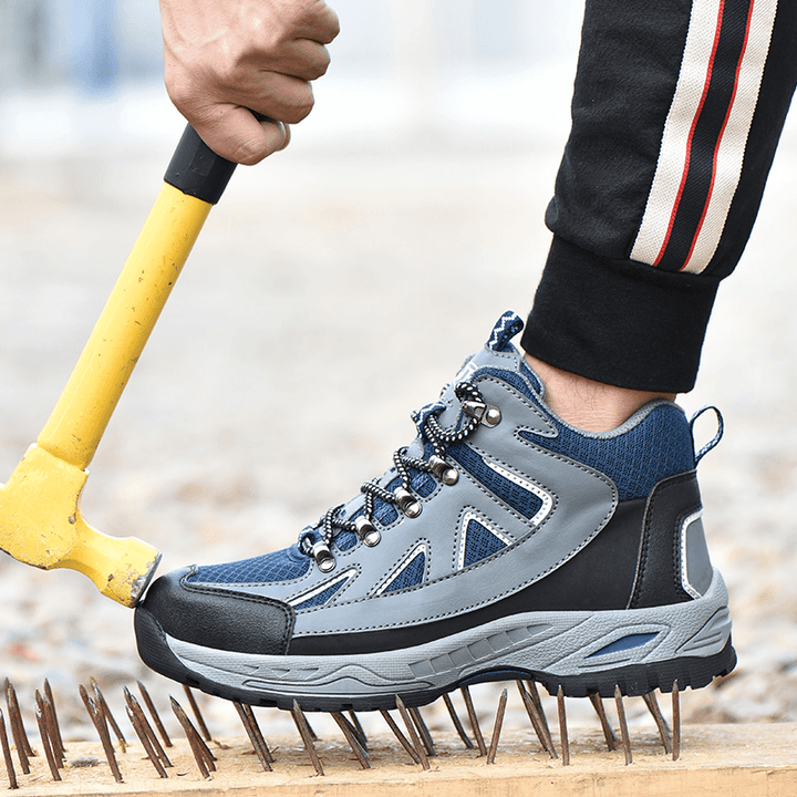 Men Mesh Breathable Non Slip Toe Protected Outdoor Working Labor Safety Shoes - MRSLM