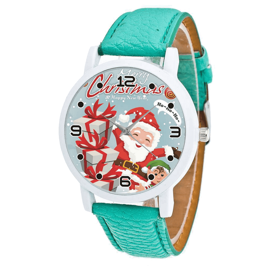 Fashion Christmas Santa Claus with Gift Pattern Cute Watch Leather Strap Men Women Quartxz Watch - MRSLM