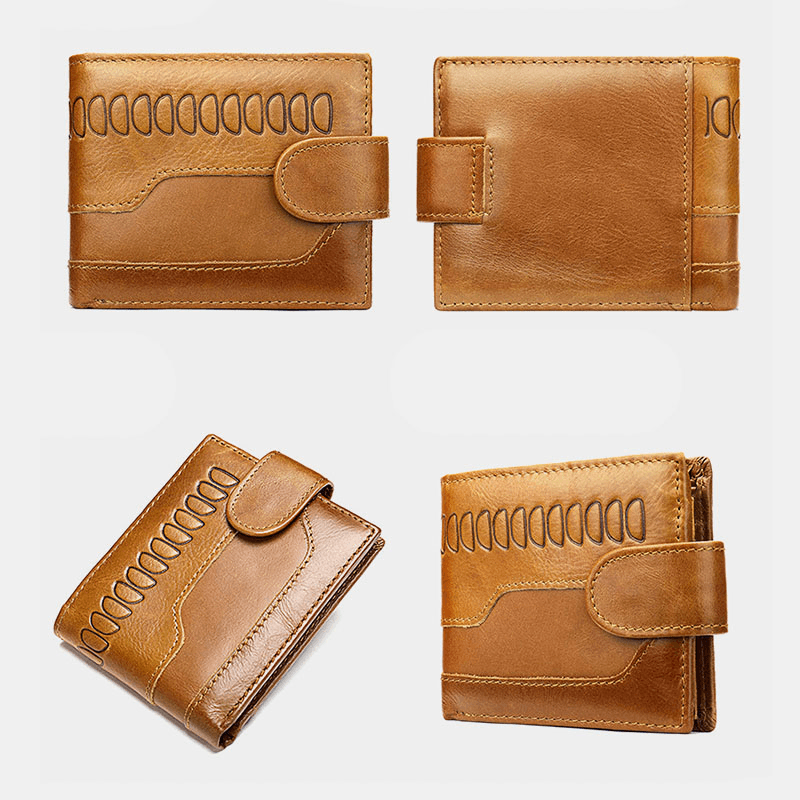 Men Genuine Leather Cowhide Retro 8 Cards Slot License Card Bag Wallet - MRSLM
