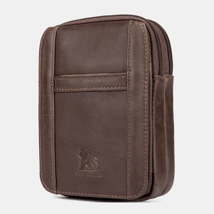 Men Genuine Leather Retro Outdoor 6.5 Inch Phone Bag Belt Hand Free Waist Bag - MRSLM
