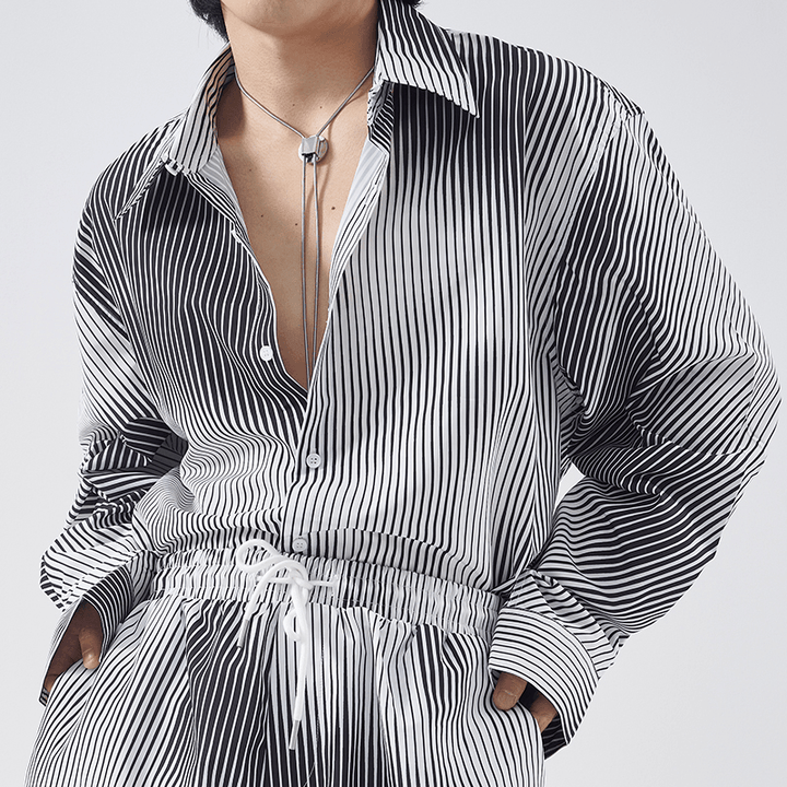 Tie-Dye Shirt Shorts Suit Men'S Summer Korean Trend Men'S Gradient Striped Shirt Neutral Wind Wear - MRSLM