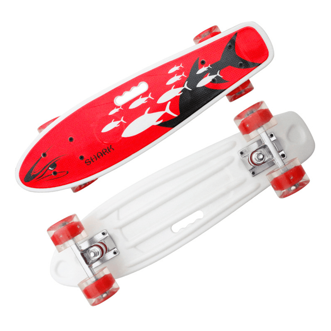 22Inch Unisex Portable Flashing Wheel Skateboards Beginner Long Board for Kids Men Women Easy to Control Skate Board - MRSLM