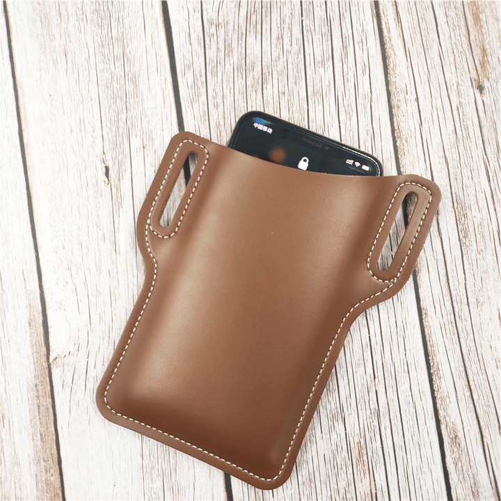 Men Faux Leather Solid Color Phone Bag Retro Easy Carry Waist Bag EDC Belt Bag with Belt Loop - MRSLM