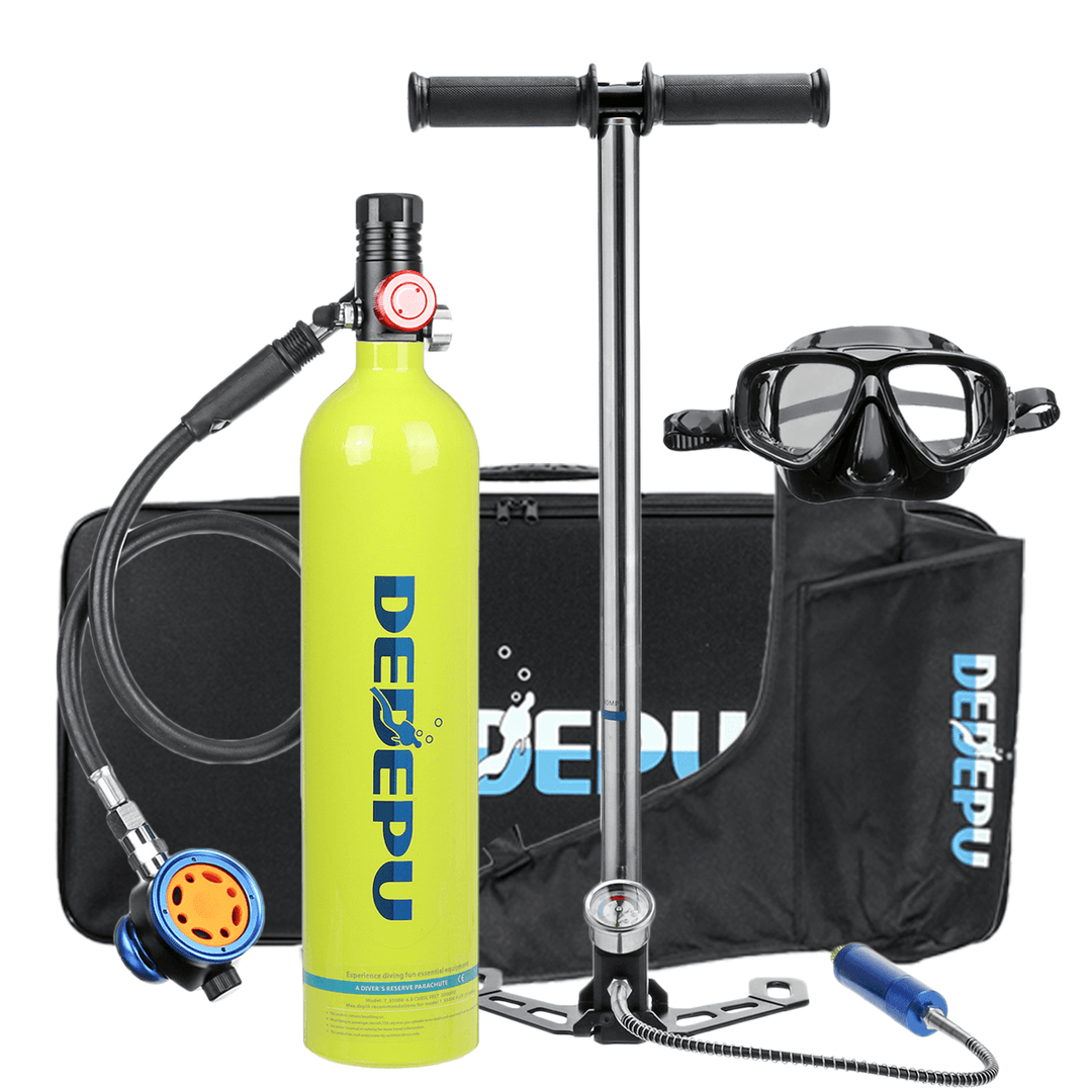DEDEPU 5 Pcs 1L Scuba Oxygen Tank Diving Cylinder Breathing Valve Air Pump Diving Glasses with Handbag - MRSLM