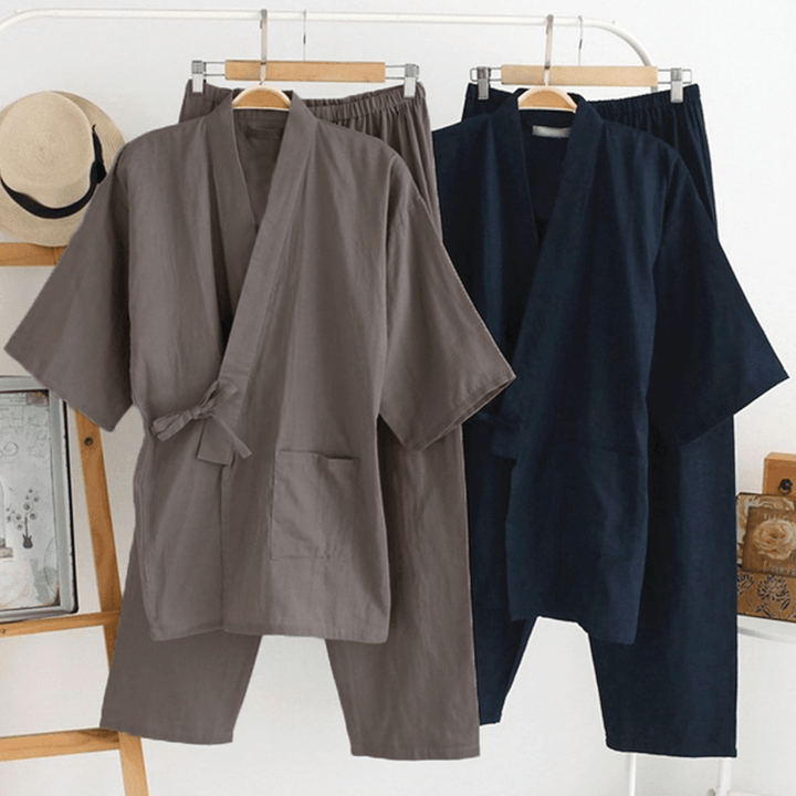 Men Japanese Style Kimono Pajamas Suit Home Bathrobes - MRSLM