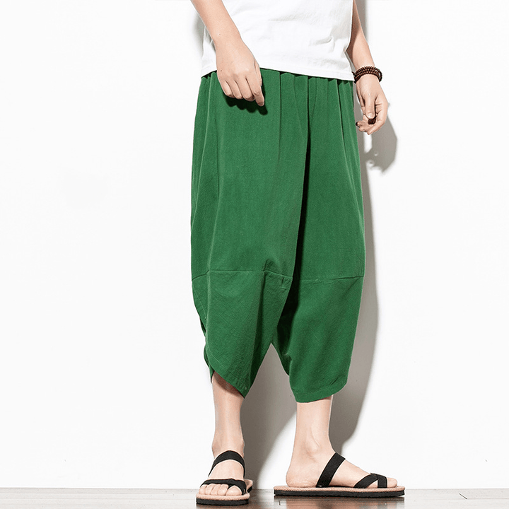 Summer New Loose Carrot Pants Harem Pants Casual Wide Leg Pants Loose Cotton Linen Chinese Style Men'S Pants - MRSLM