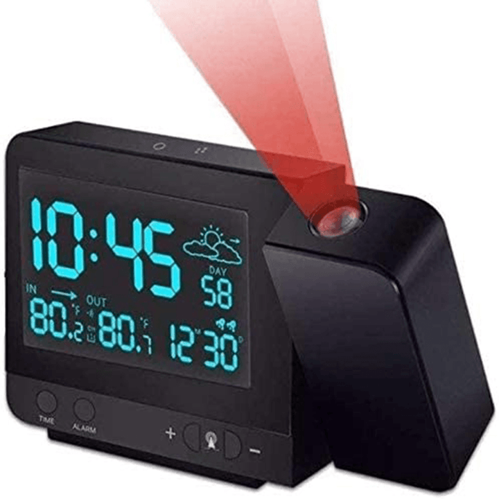 Digital Projection Clock LED Display Dimmer USB Charger Alarm Clock with Indoor Outdoor Thermometer for Home Bedroom Decoration Clock - MRSLM