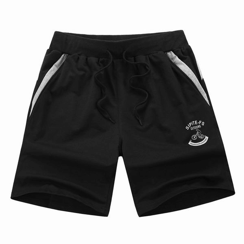XS-5XL Mens Cotton Sports Shorts Elastic Waistband Zippered Pockets Short-Pants with Drawstring - MRSLM