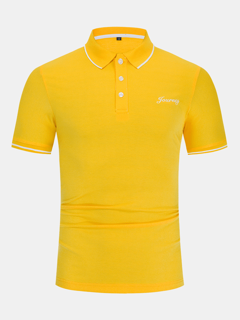 Mens Cotton Solid Color Lapel Button Closure Business Golf Shirts - MRSLM