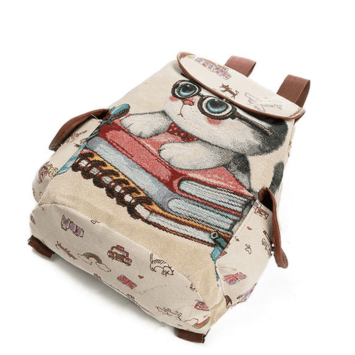 Canvas Casual Cartoon Cat Pattern School Bag Backpack Shoulder Bags Student Bags - MRSLM
