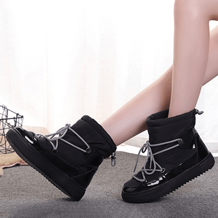 Warm Lining Waterproof Lace up Thick Sole Snow Boots for Women - MRSLM