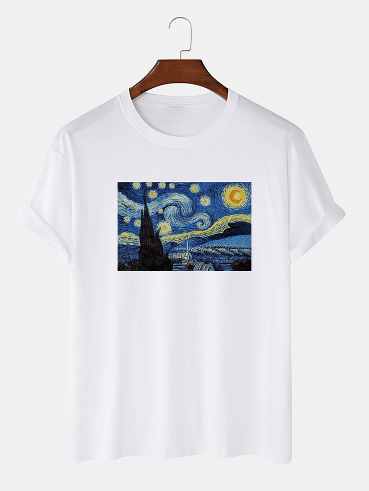 Mens Van Gogh Starry Sky Oil Painting 100% Cotton Short Sleeve Designer T-Shirts - MRSLM