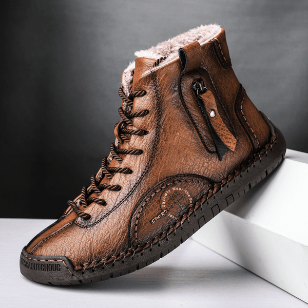 Menico Men Hand Stitching Microfiber Leather Warm Plush Lining Soft Ankle Boots - MRSLM