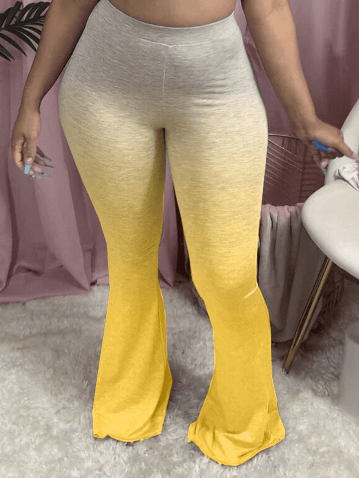 Women Gradient Elastic Waist Bell-Bottoms Casual Pants - MRSLM