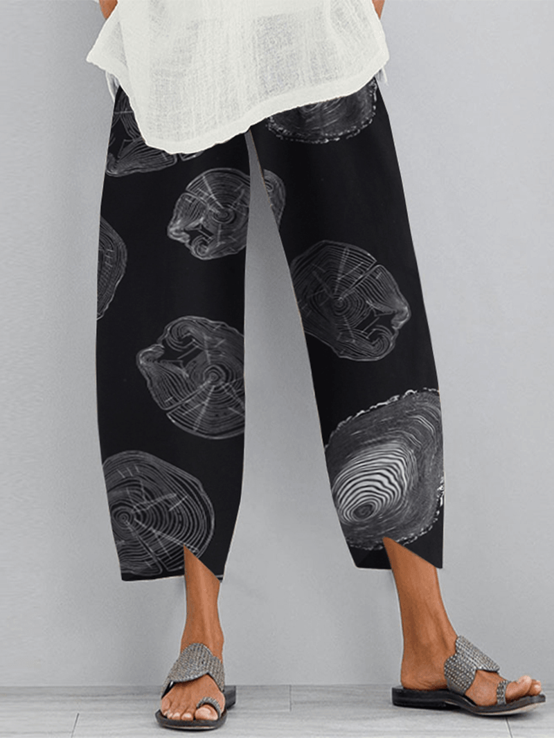 Casual Loose Elastic Waist Print Side Pocket Pants for Women - MRSLM