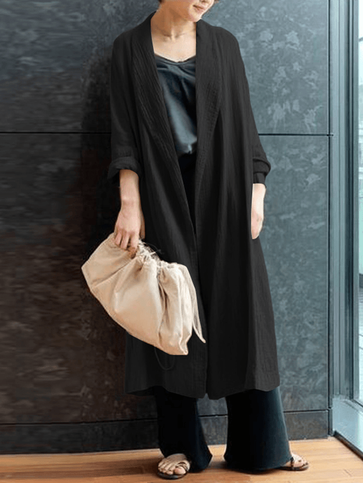Pure Cotton Loose Literary Simple Mid-Calf Length Cardigan for Women - MRSLM