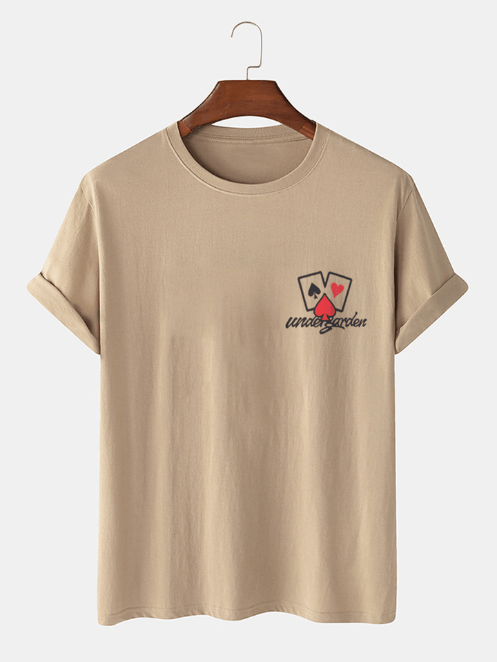 Mens Casual 100% Cotton Poker Chest Print Short Sleeve T-Shirts - MRSLM