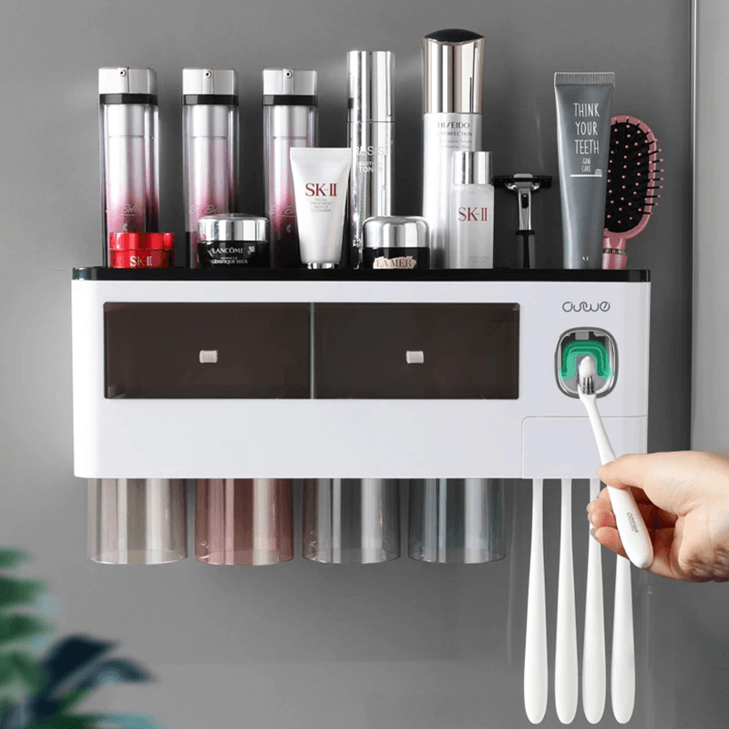Wall-Mounted Toothbrush Holder Automatic Toothpaste Squeezer Toothbrush Holder Inverted Cup Storage Rack Bathroom Accessorie - MRSLM