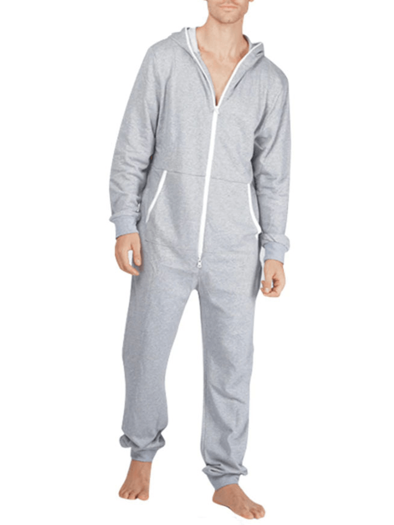 Men Casual Onesies Jumpsuit Hooded Loungewear Loose Pajama - MRSLM