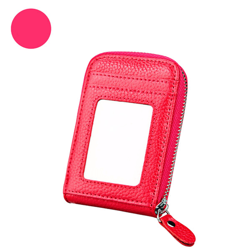 Women Genuine Leather Zipper RFID Card Holder Long Wallet Candy Color Coin Purse - MRSLM