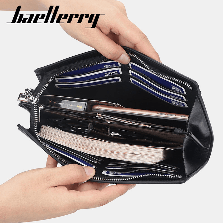 Baellerry Men Faux Leather Long Wallet Large Capacity Clutches Bags for Business Outdoor - MRSLM