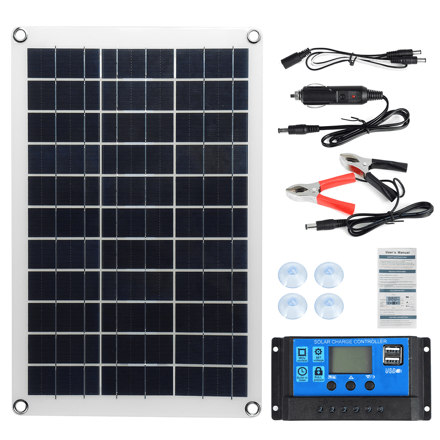 Max 100W Protable Solar Panel Kit Dual DC USB Charger Kit Single Crystal Semi-Flexible Solar Power Panel W/ None/10A/30A/60A/100A Solar Controller - MRSLM