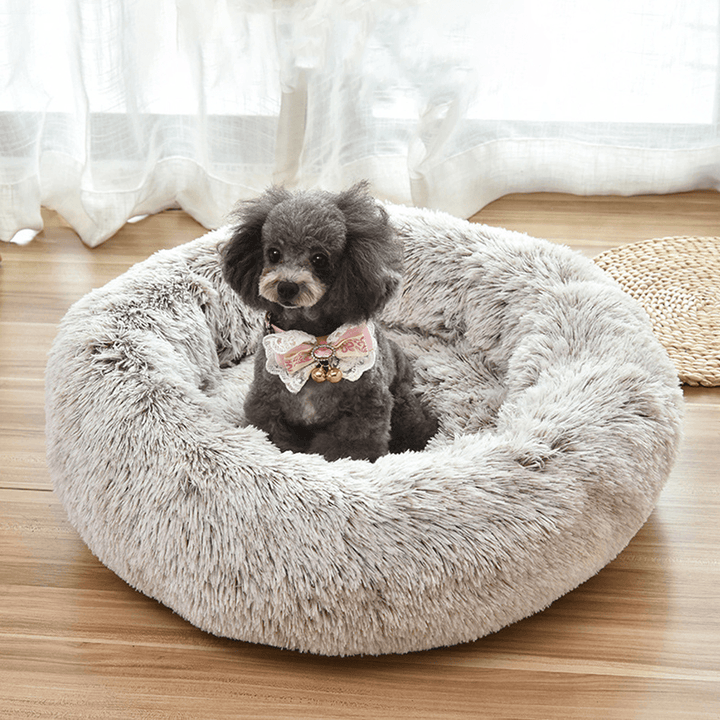 Pet Dog Cat Calming Bed round Nest Warm Soft Plush Sleeping Bed Donut Cushion - MRSLM
