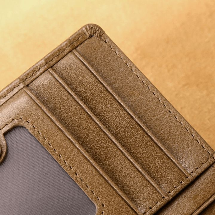 Men Women Genuine Leather Oil Wax RFID Anti-Theft 10 Card Slots anti Theft Bifold Wallet Purse - MRSLM