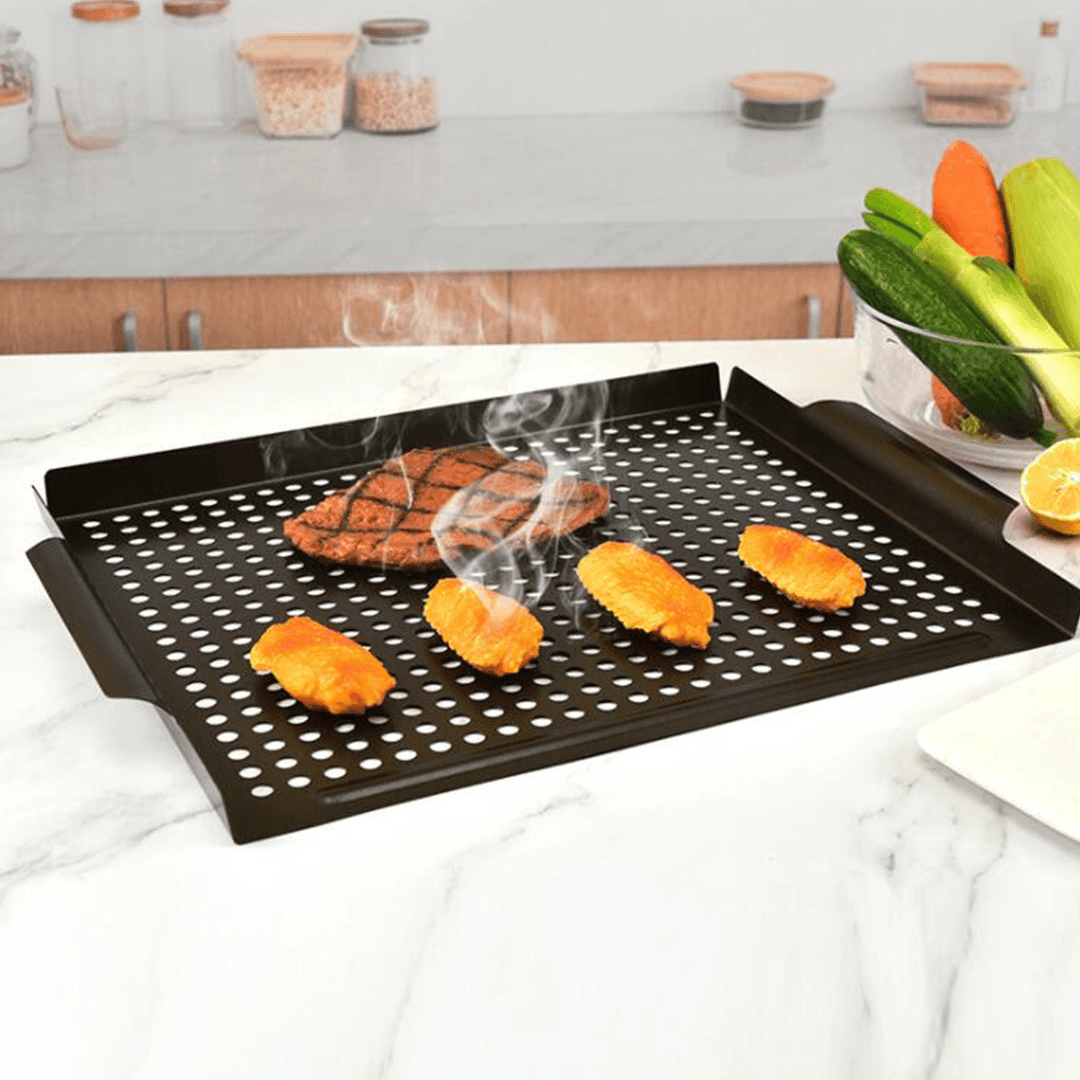 Non-Stick Steel Grilling Tray BBQ Frying Pan Baking Pan Outdoor Camping Picnic Cookware - MRSLM