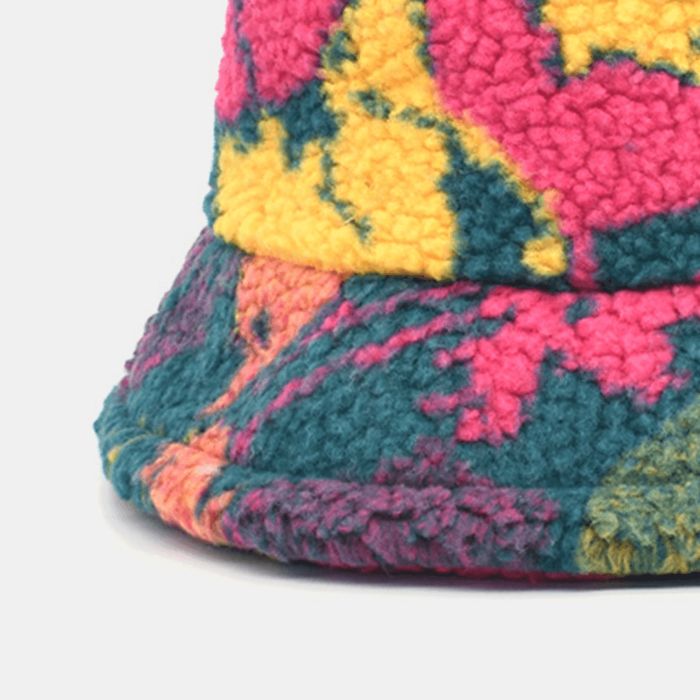 Unisex Cotton Mix Color Printing Velvet Keep Warm Outdoor Travel Casual Bucket Hat - MRSLM