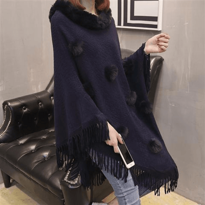 Loose Outer Wear Fur Collar Bat Shirt with Hand-Woven Tassels - MRSLM