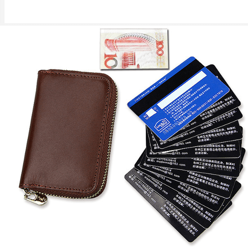 Genuine Leather Card Holder Portable Zipper Short Purse Wallets Coin Bags - MRSLM