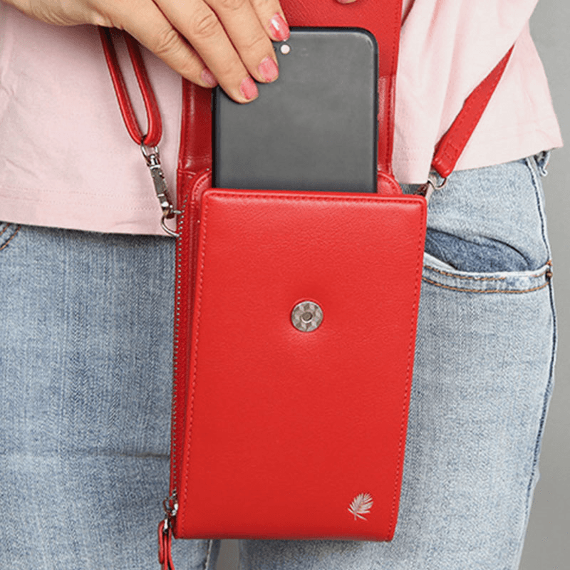 Women 8 Card Slots Phone Bag Solid Crossbody Bag Shoulder Bag - MRSLM