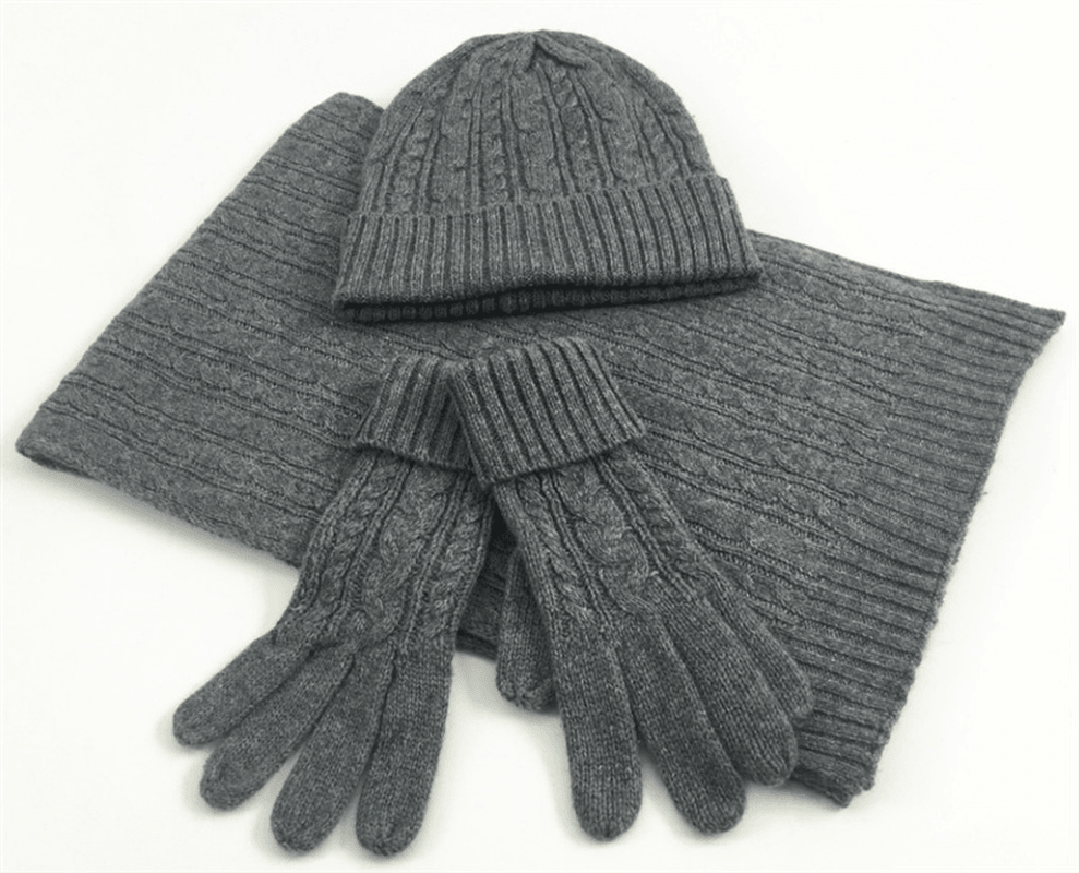 Fashion Solid Color Twist Warm Hat Scarf Glove Set - MRSLM
