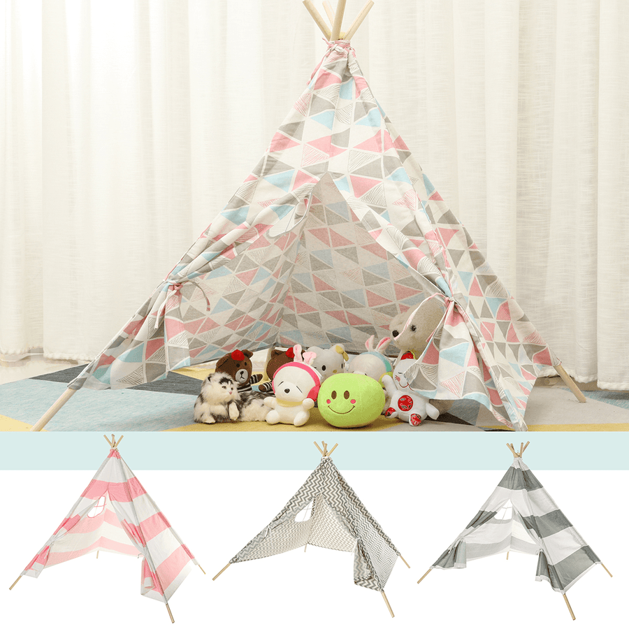 Large Teepee Tent Kids Cotton Canvas Play House Boy Girls Wigwam - MRSLM