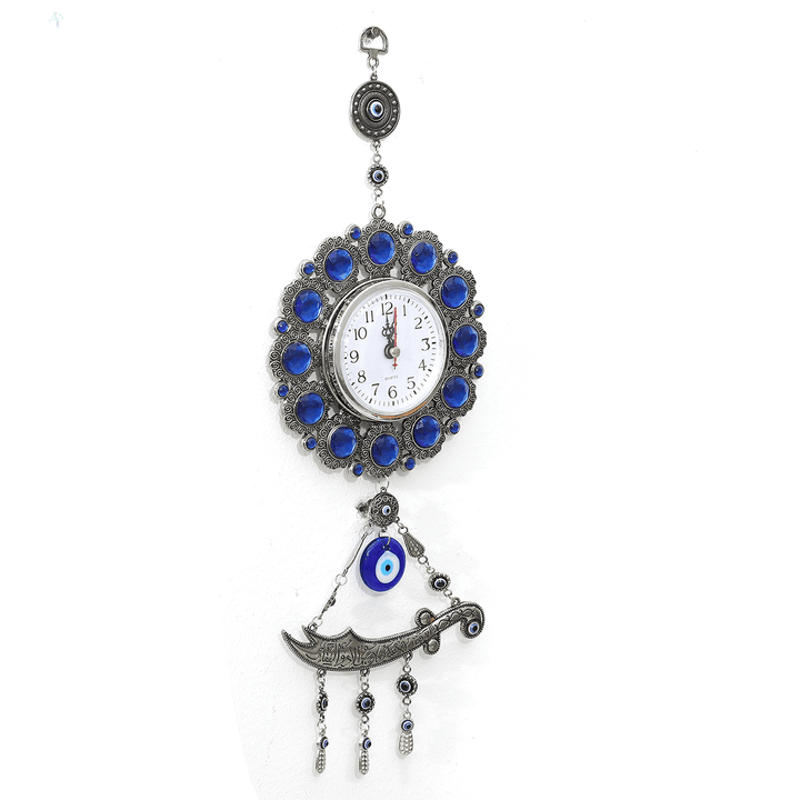 Blue Evil-Eye Wall-Mounted Clock Watch Diamond Pendant Home Amulet Hanging Decor Ornament - MRSLM