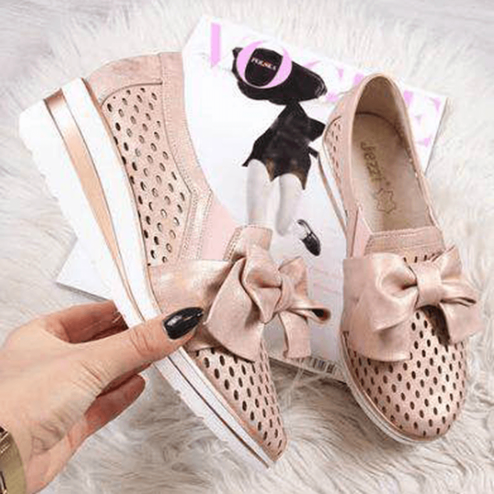 Women Breathable Hollow Butterfly Knot Wedges Loafers - MRSLM
