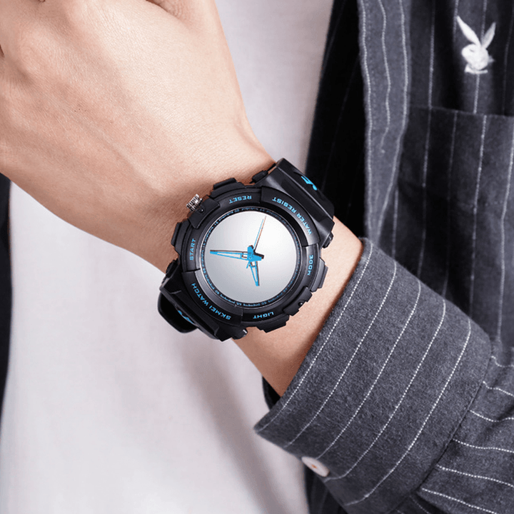 SKEMI 1521 Creative Mirror Dial LED Backlight 5ATM Stainless Steel Men Wristwatch Quartz Watch - MRSLM